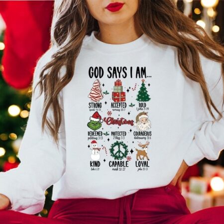 God Says I'am Christmas Matching Christmas Couple Sweatshirt Product Photo 1