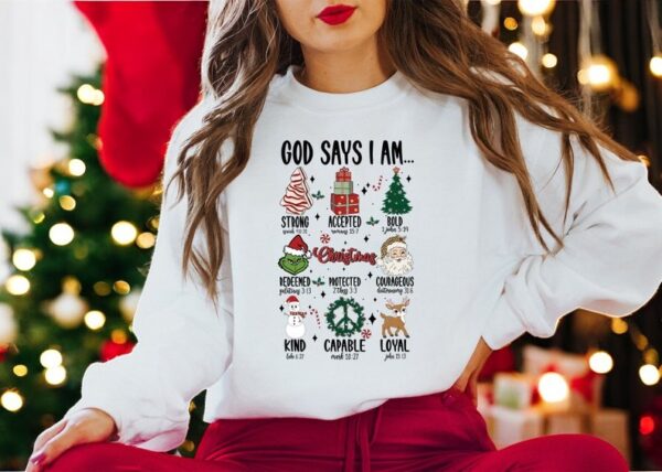 God Says I'am Christmas Matching Christmas Couple Sweatshirt Product Photo 1