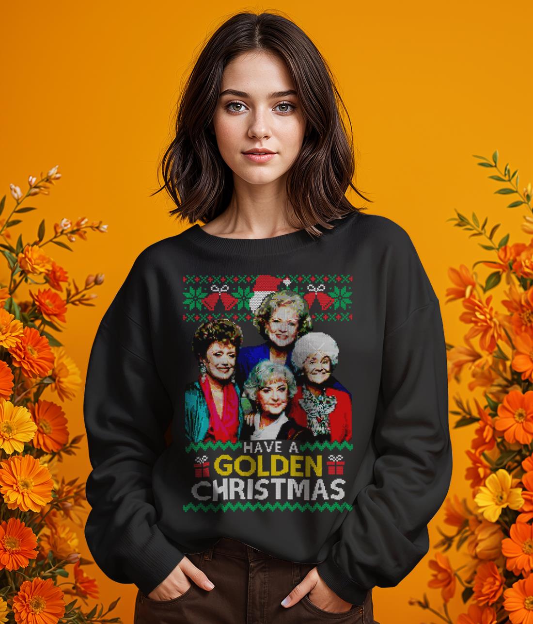 Golden Christmas Christmas Shirt - Girl Black Swearshirt