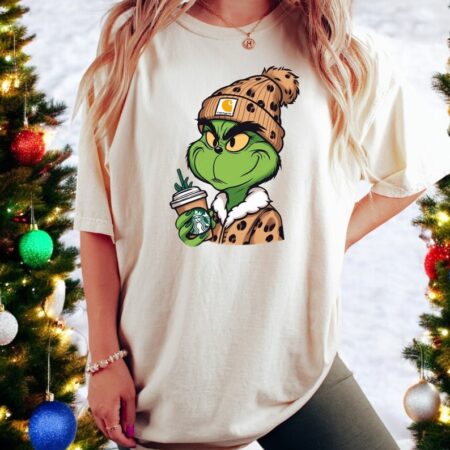 Grinch Boujee Coffee Leopard Christmas Sweatshirt Product Photo 1