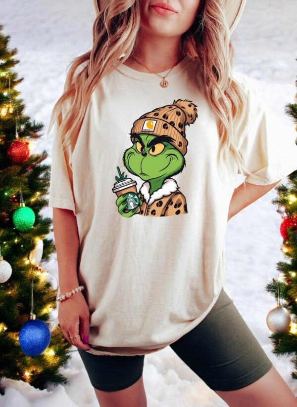 Grinch Boujee Coffee Leopard Christmas Sweatshirt Product Photo 1