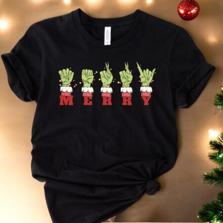 Grinch Hand ASL Merry Christmas Sign Language christmas sweatshirt Product Photo 1