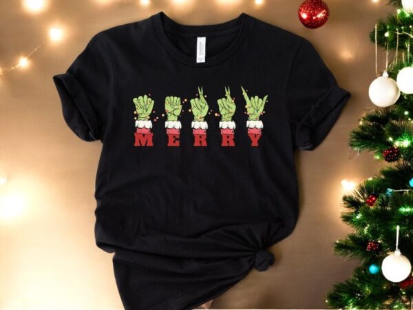 Grinch Hand ASL Merry Christmas Sign Language christmas sweatshirt Product Photo 1