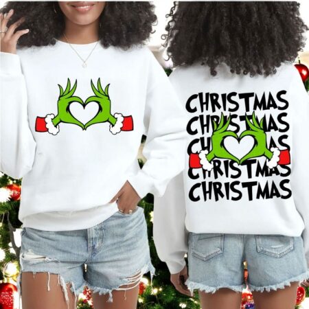 grinch hand Christmas heart sweatshirt Product Photo 1