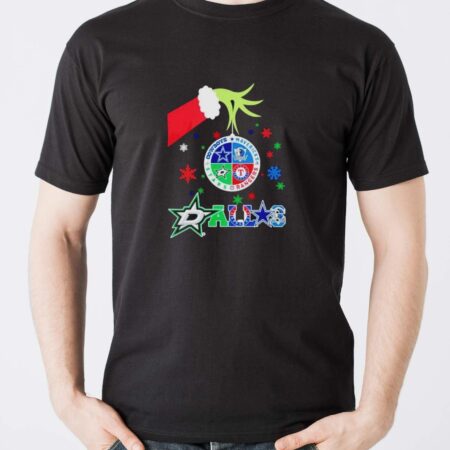 Grinch hand hold ornament Dallas sports teams logo Christmas shirt - Men T-Shirt