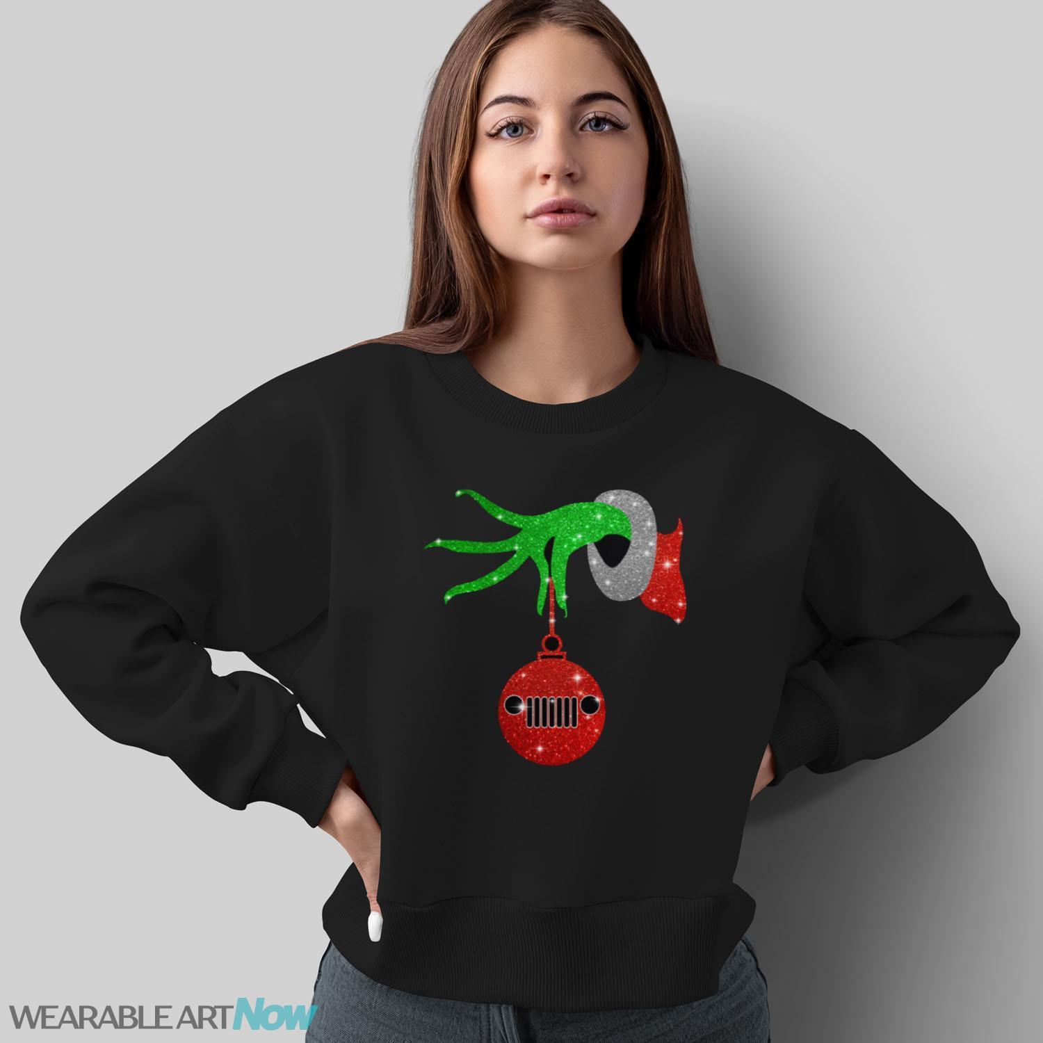 Grinch Hand Holding Jeep Christmas T-Shirt - Sweatshirt