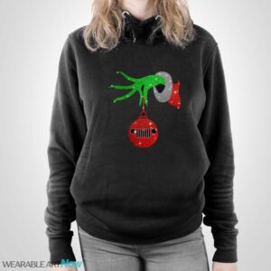 Grinch Hand Holding Jeep Christmas T-Shirt - Unisex Pullover Hoodie