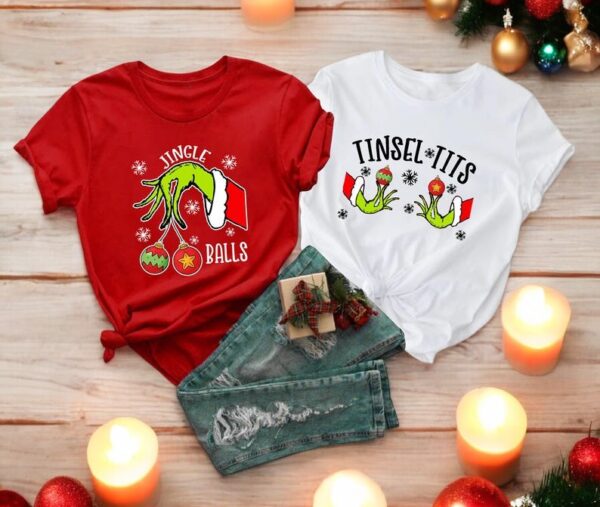 Grinch Jingle Balls And Tinsel Tits Couple Matching Christmas Shirt Product Photo 1