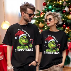 Grinch Just Waiting For Christmas Shirt Product Photo 3