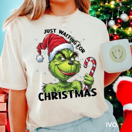 Grinch Just Waiting For Christmas Shirt Product Photo 1