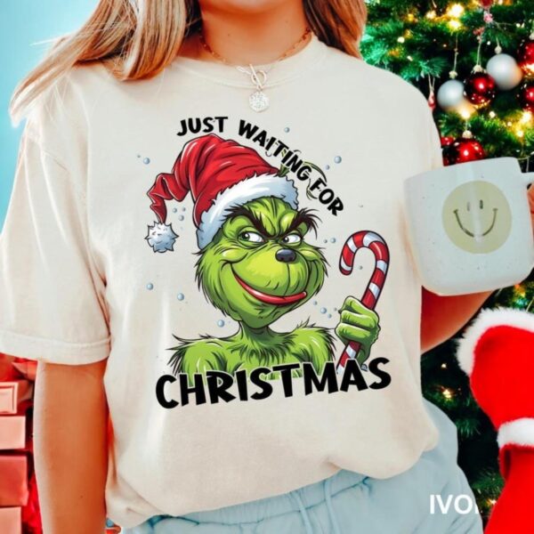 Grinch Just Waiting For Christmas Shirt Product Photo 1