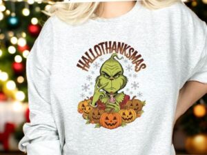 Grinch Shirt HalloThanksMas Grinch Sweatshirt Product Photo 2