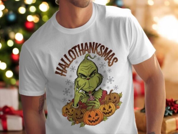 Grinch Shirt HalloThanksMas Grinch Sweatshirt Product Photo 1