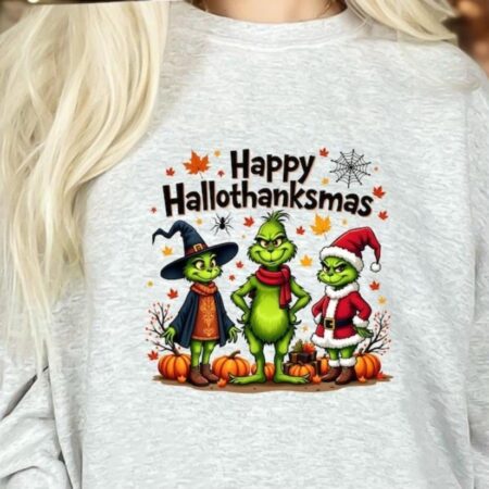 Grinch Shirt, Happy Hallothanksmas Grinch Sweatshirt Product Photo 1