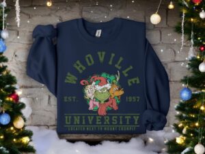 Grinch Whoville University Vintage Style Christmas Sweatshirt Product Photo 3