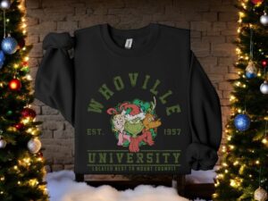 Grinch Whoville University Vintage Style Christmas Sweatshirt Product Photo 4