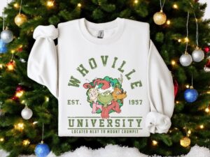 Grinch Whoville University Vintage Style Christmas Sweatshirt Product Photo 5