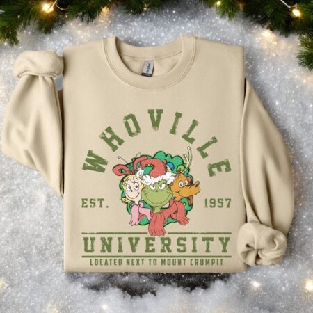 Grinch Whoville University Vintage Style Christmas Sweatshirt Product Photo 1