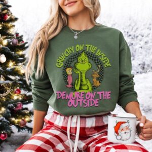 Grinchy On The In Side Demure O The Outside Christmas Sweatshirt Product Photo 2