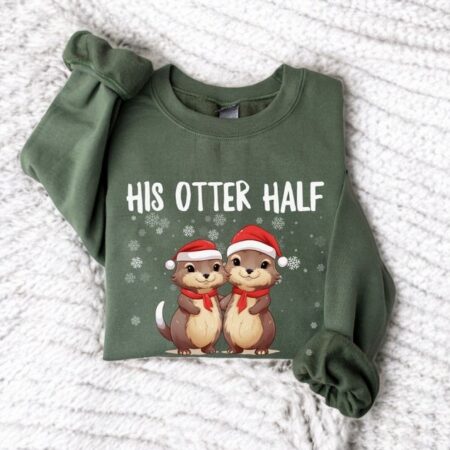 Hí Otter Half Couple Matching Christmas Sweatshirts Product Photo 1