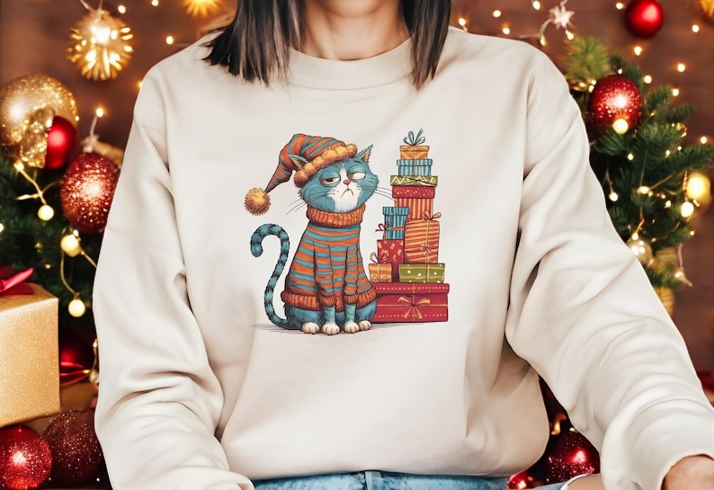 Happy Cat Year Christmas Sweatshirt Product Photo 2