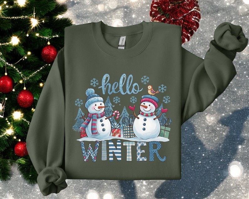 Hello Winter Snowman Happy New Year Christmas Sweatshirts Product Photo 2