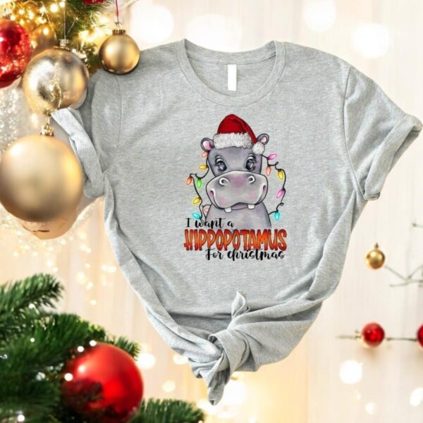 Hippo Christmas Lights Shirt I Want A Hippopotamus For Christmas Shirt Product Photo 1