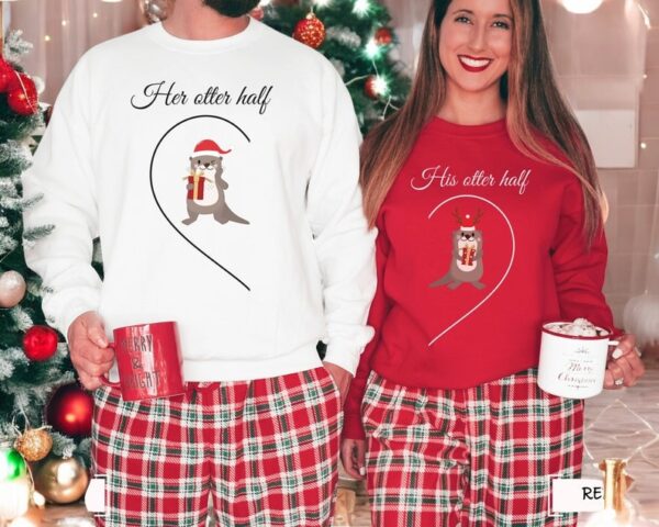 His Otter Half Christmas Couple Matching Sweatshirt Product Photo 1