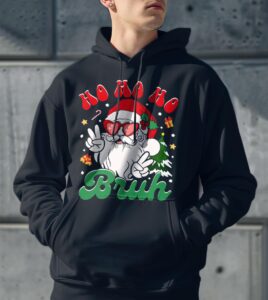 Ho Ho Ho Bruh Funny Christmas Holiday Teen Shirt Gift - Men Black Hoodie