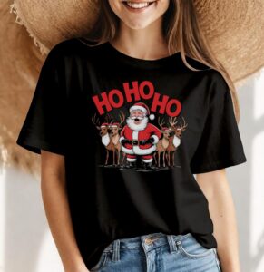 Ho Ho Ho Christmas Festival Christmas Shirt - Women Black T-Shirt