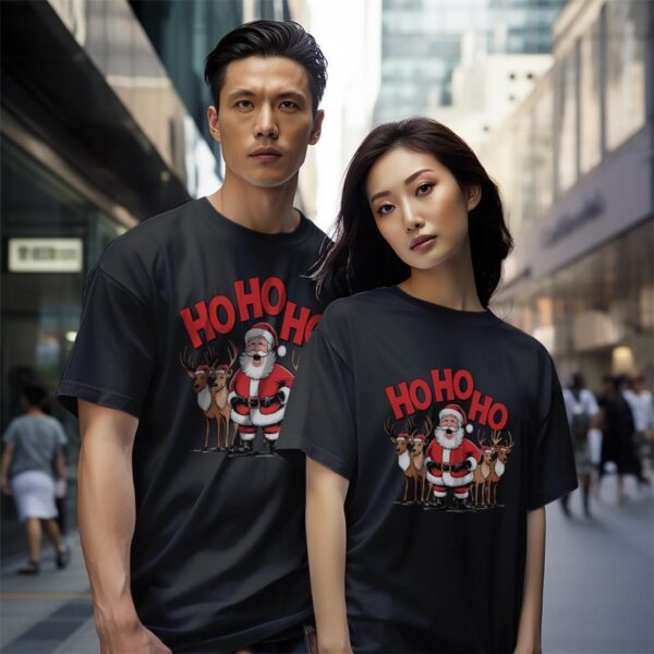 Ho Ho Ho Christmas Festival Christmas Shirt - Black Couple White T-Shirt