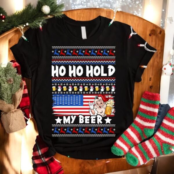 Ho Ho Hold My Beer Funny Christmas Sweatshirt Product Photo 1