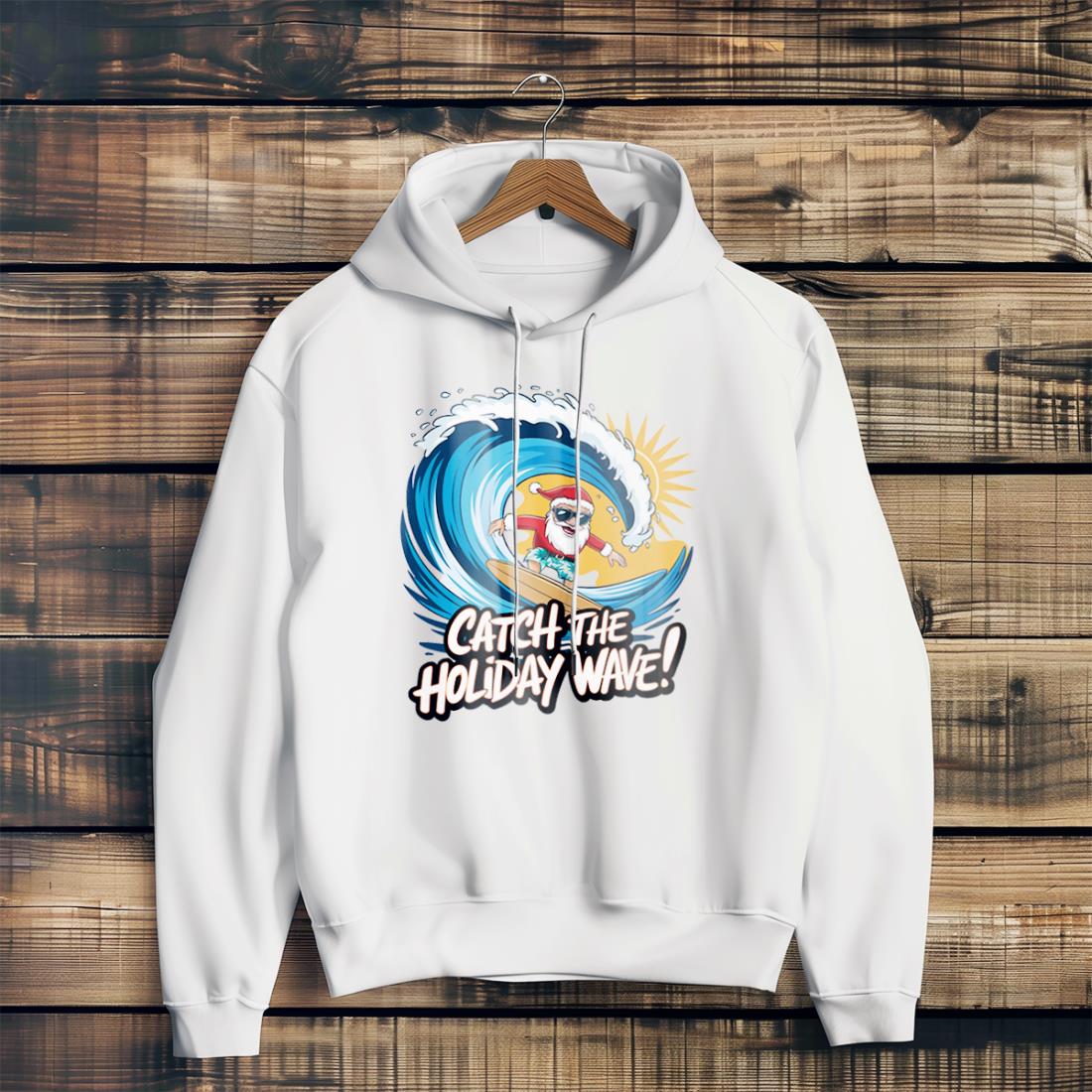 Holiday Waves With Santa! Christmas Shirt - White Hoodie