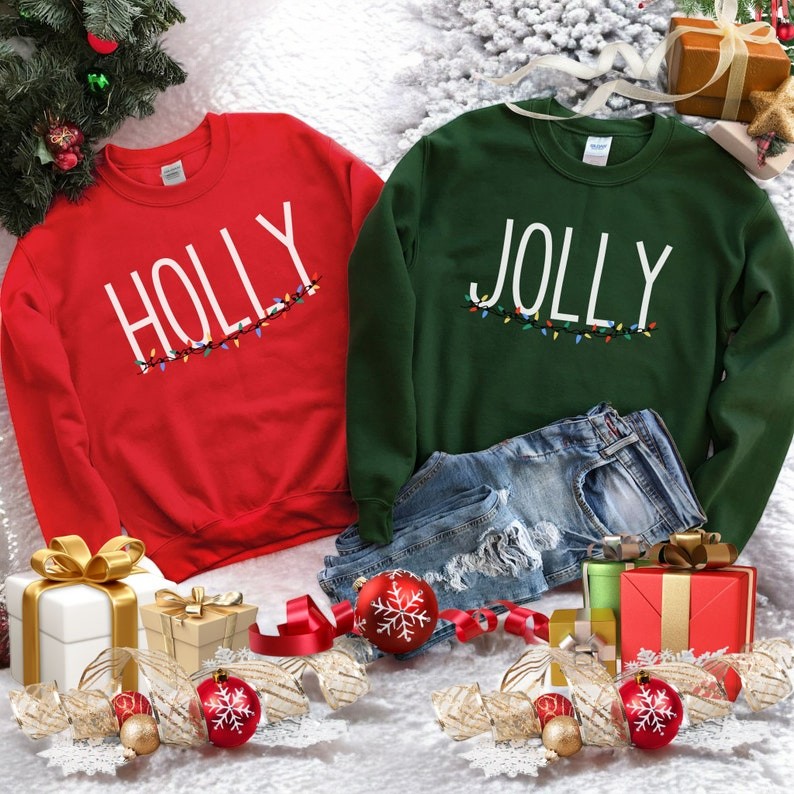 Holly, Jolly Merry Christmas Couple Matching Christmas Sweatshirts Product Photo 2