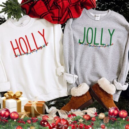 Holly, Jolly Merry Christmas Couple Matching Christmas Sweatshirts Product Photo 1