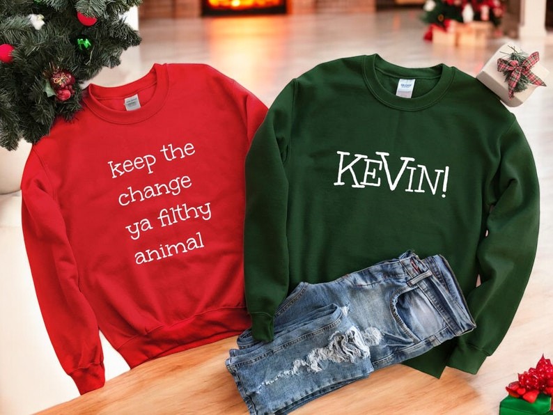 Home Alone Family, Keep The Change Ya Filthy Animal, Custom Name Couple Matching Christmas Shirt Product Photo 2