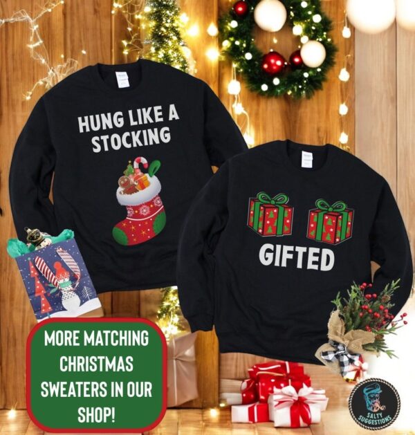 Hung Like A Stocking Christmas Couple Matching Shirt Product Photo 1