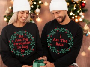 I Am The Boss, He Has My Permision To Say So Couple Matching Christmas Shirt Product Photo 2