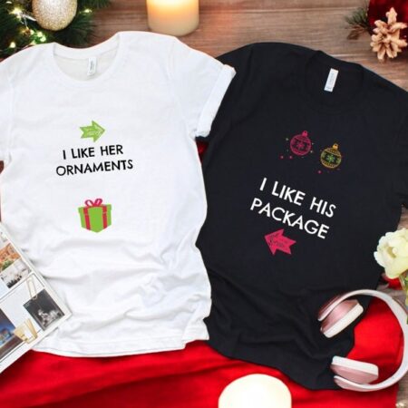 I Like Her Ornaments, His Package Couple Matching Christmas Shirt Product Photo 1