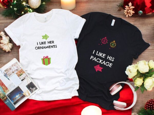 I Like Her Ornaments, His Package Couple Matching Christmas Shirt Product Photo 1