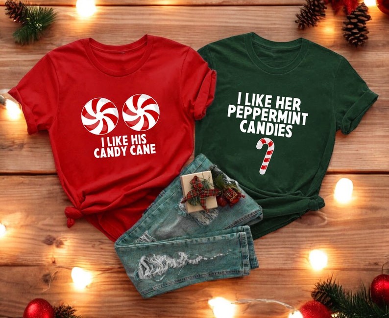 I Like His Candy Cane I Like Her Peppermint Candies Matching Couple Christmas Shirts Product Photo 2