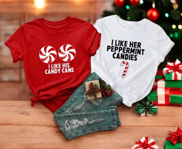 I Like His Candy Cane I Like Her Peppermint Candies Matching Couple Christmas Shirts Product Photo 1