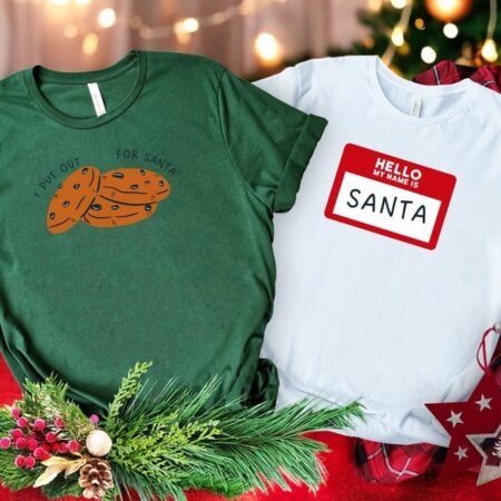 i put out for santa, hello my name is santa Matching Christmas Couple Sweatshirt Product Photo 1