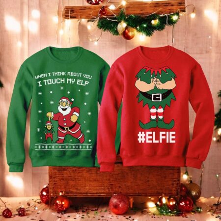 I Touch My Elf + Elfie couple matching shirts Product Photo 1