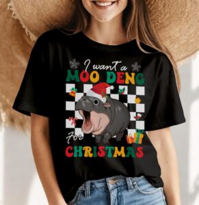 I Want A Hippopotamus For Christmas Xmas Hippo Shirt Gift - Women Black T-Shirt