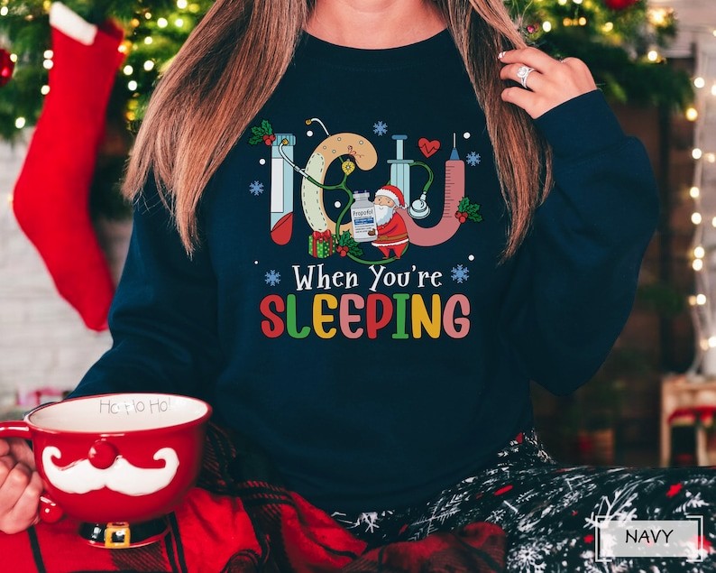 Icu When You're Sleeping Christmas Sweatshirt Product Photo 2