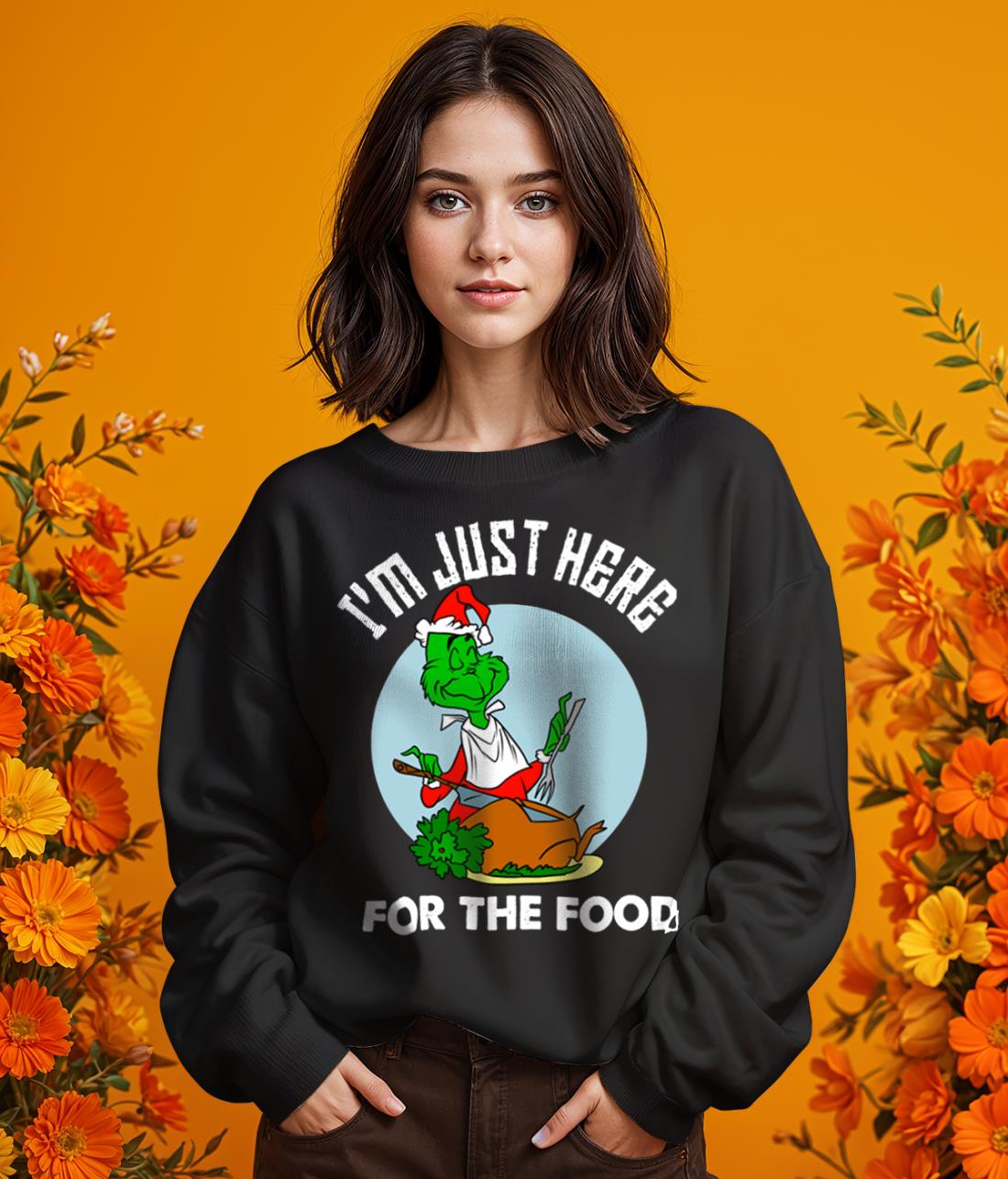 I'm Just Here For The Food Grinch Christmas Shirt Product Photo 2