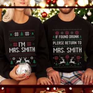 I'm Mrs Smith, If Found Drunk Please Return To Christmas Couple Matching Shirt Product Photo 2