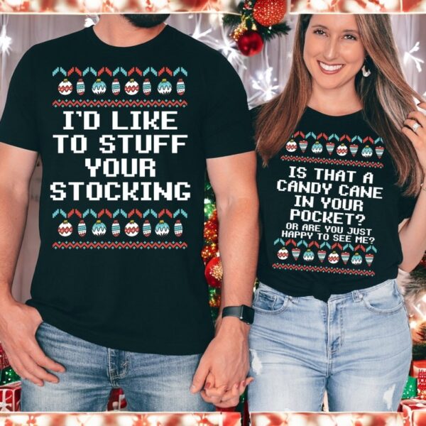 Is That A Candy Cane In Your Pocket, I'd Like To Stuff Your Stocking Christmas Couple Matching Sweatshirt Product Photo 1