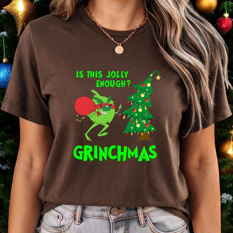 Is This Jolly Enough Grinch Christmas Tree Crewneck Christmas Sweatshirt Product Photo 2